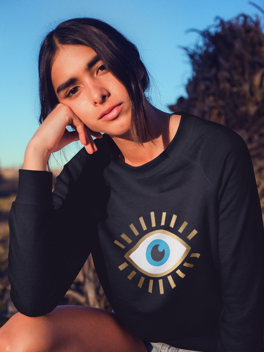 Stay Stylish and Protected with our Shimmering Evil Eye Sweatshirt