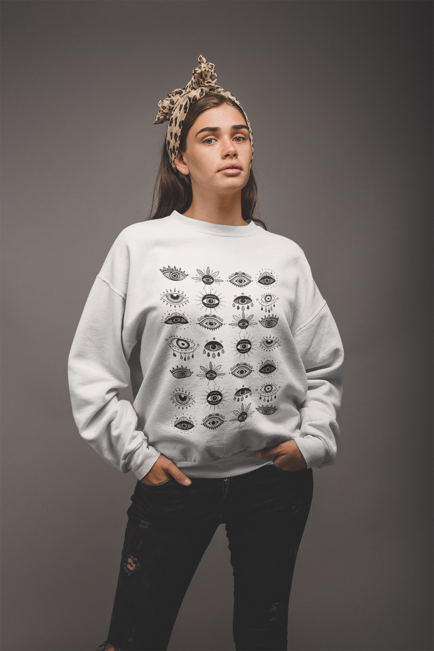 Protect Yourself in Style with our Evil Eye Pattern Sweatshirt